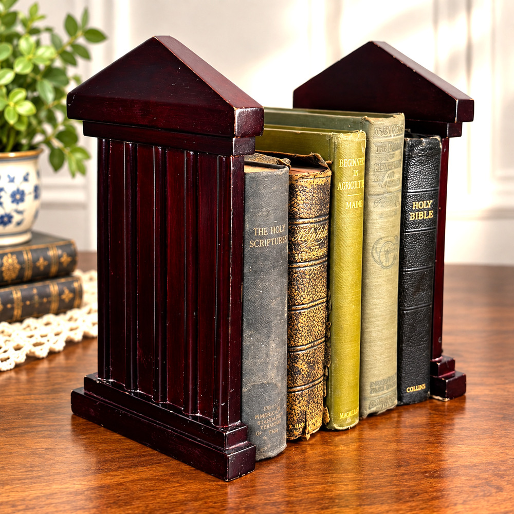 Vintage Wooden Architectural House Bookends Pair Gothic Cottage Library Decor